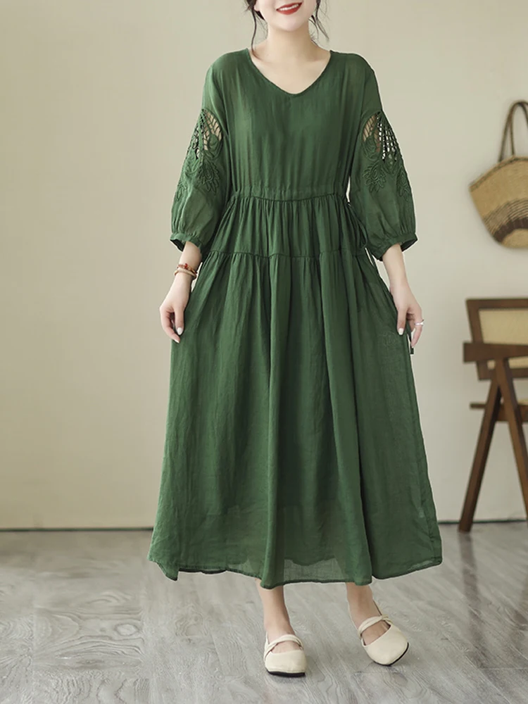 

Женское винтажное платье NYFS, однотонное свободное платье с вышивкой и рукавом до локтя, лето 2023