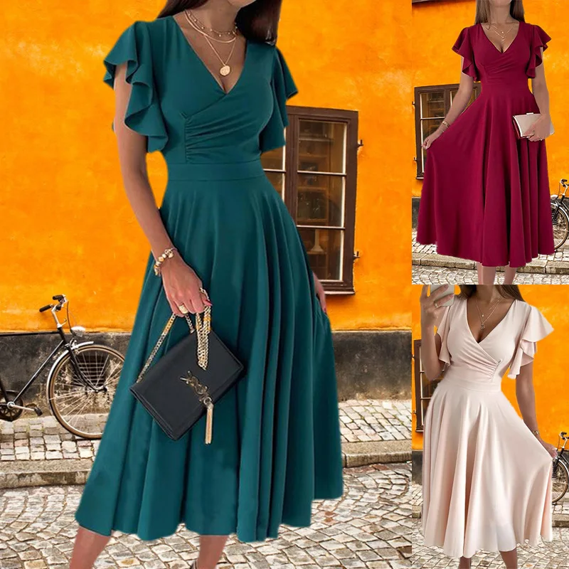 

Женские платья, элегантное плиссированное платье средней длины с рукавом в виде лотоса