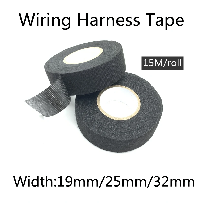 

15meters Heat Resistant Retardant Tape Adhesive Cloth Tape Car Cable Harness Wiring Loom Protection 10/15/25/30/35/40/50mm