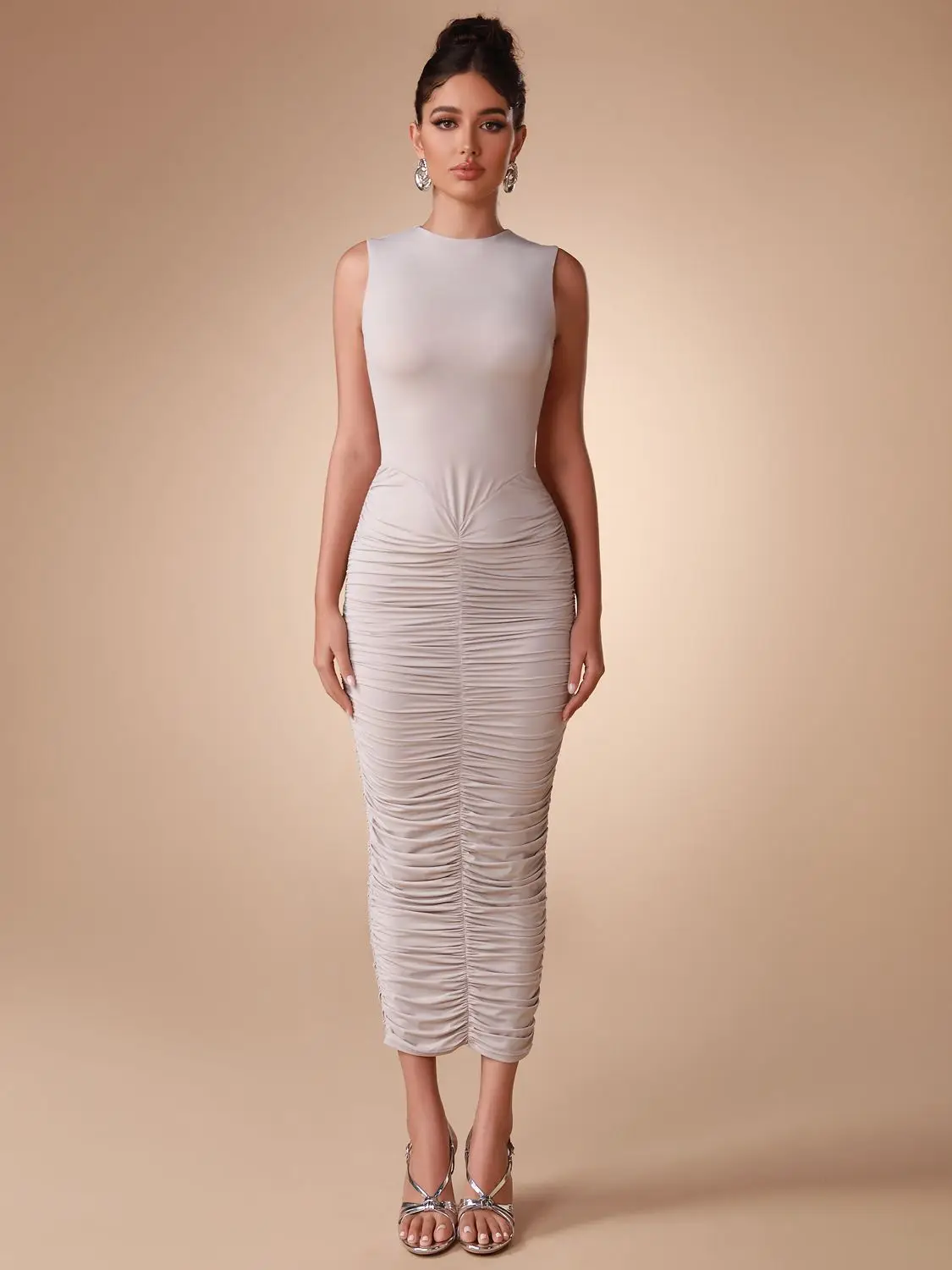 

Midi Party Dress Women Bodycon Dress Elegant Gray Sexy Evening Birthday Club Outfits Summer New Arrival 2023