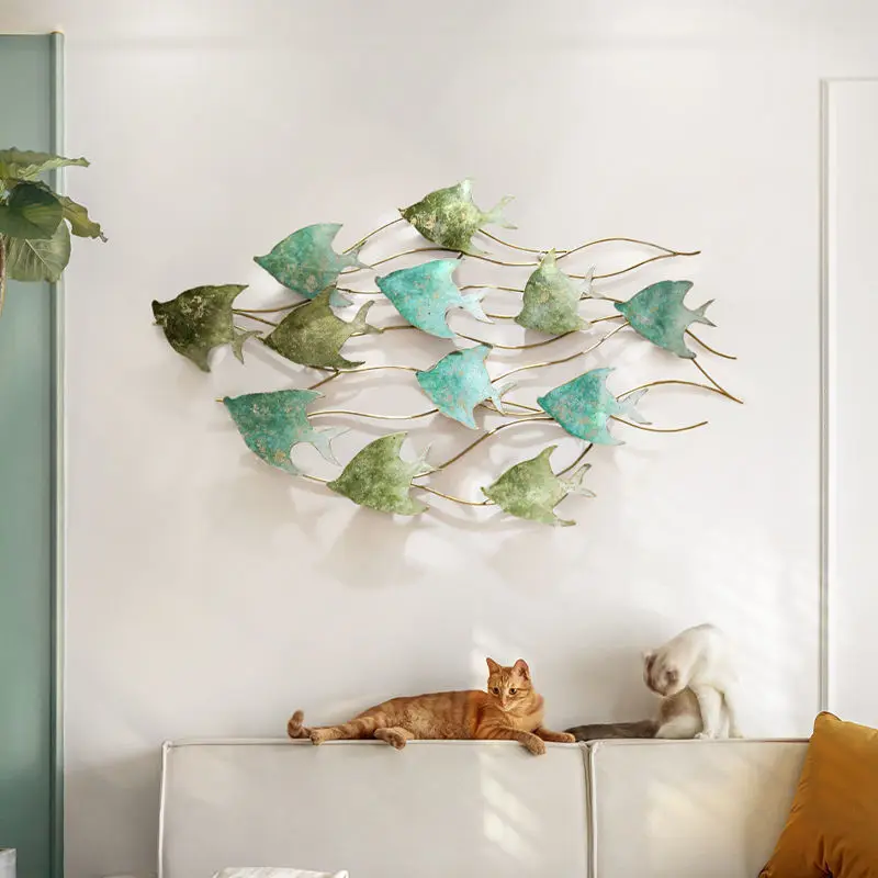 

Retro handmade wall decoration sofa background wall wrought iron fish wall decoration wall pendant wall decoration