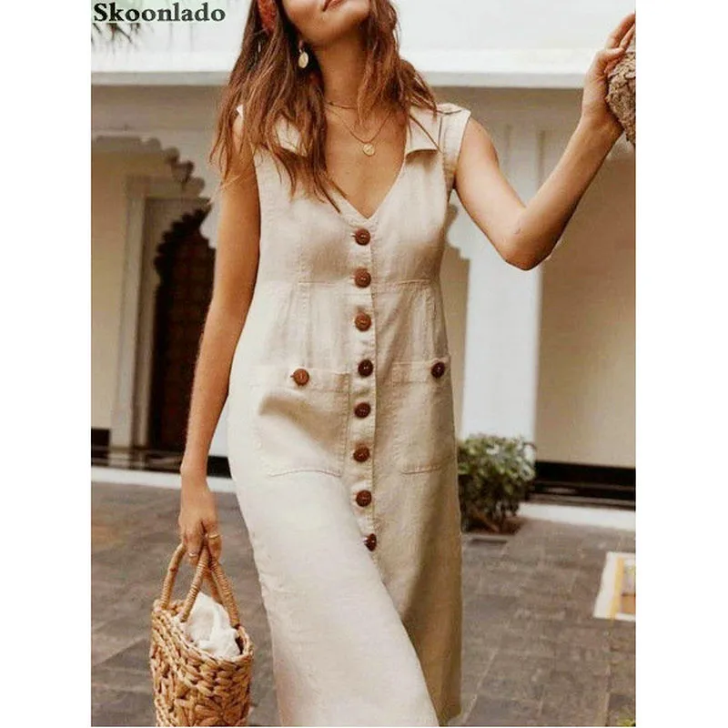 2020 женское хлопковое льняное платье без рукавов оригинальное зарубежное