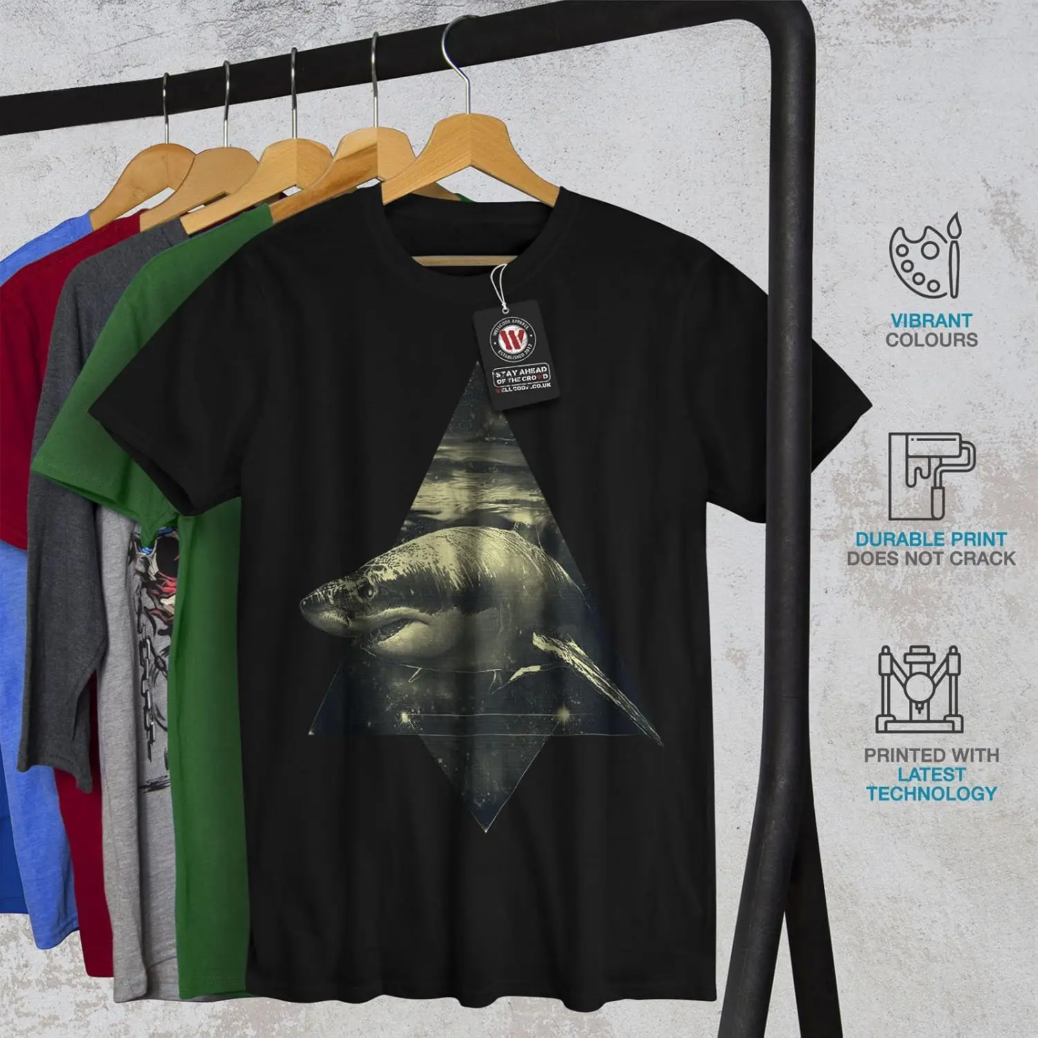 Мужская футболка Wellcoda Shark Great White Wild Ocean с графическим принтом