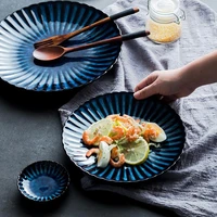 retro style blue ceramic tableware steak western food dish fruit dish creative household irregular flat pasta dish plate set