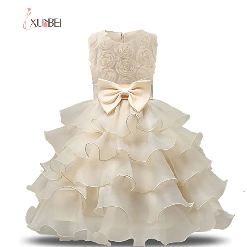 

Xunbei Flower Girl Dress Knee Length Lace Bow Ruffles 3D Floral Princess Dresses For Kids Wedding Evening Party Short Ball Gown