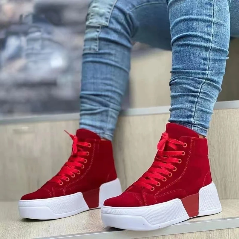 

New Women Boots Ladies Chunky Heel Platform Round Toe Shoes Denim Ankle Women Boots Jeans Casual High-top Sneakers Women's Shoes