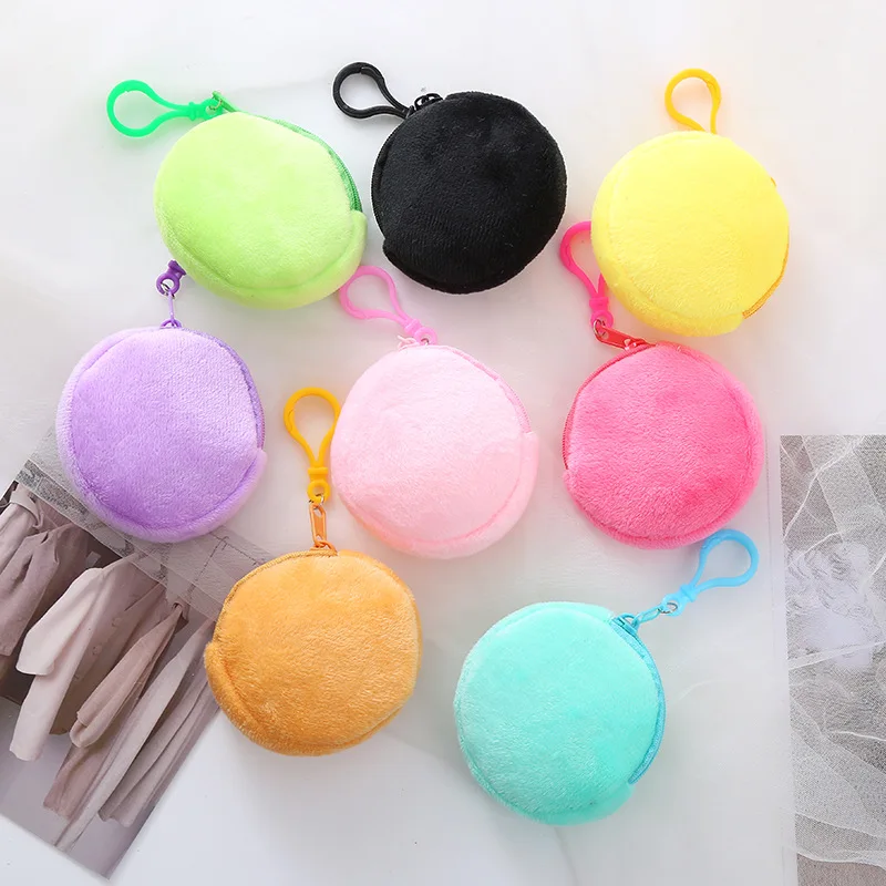 

Solid Plush Round Coin Purse Women's Cute Wallet ID Card Bag Keychain Minimalist Coin Bag Kawaii Wallets for Women