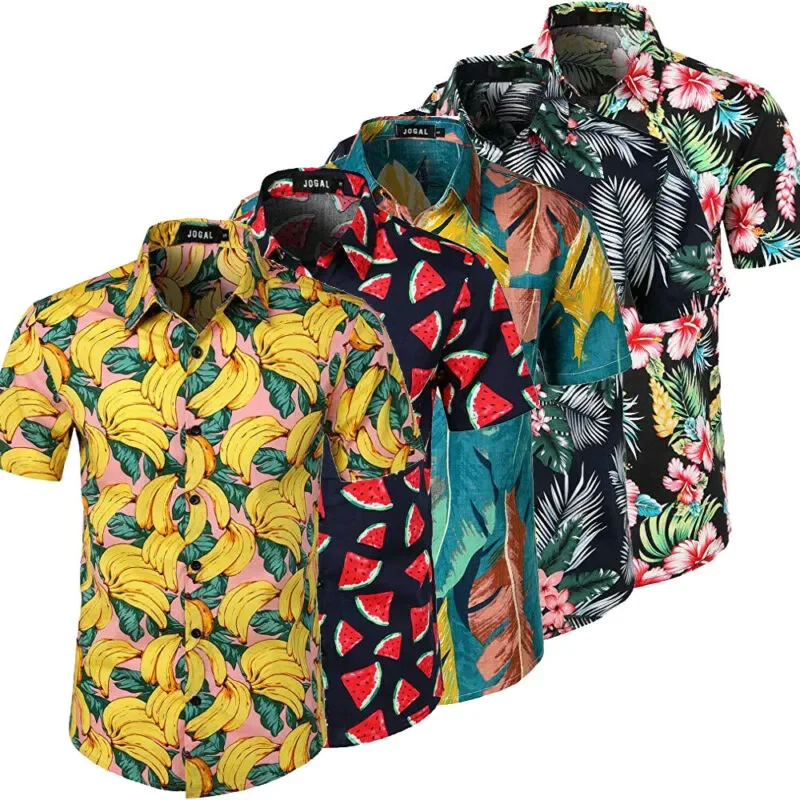 

5 Style men's Hawaiian Beach Shirt Floral Fruit Print Shirts Tops Casual Short Sleeve Summer Holiday Vacation Fashion Plus size