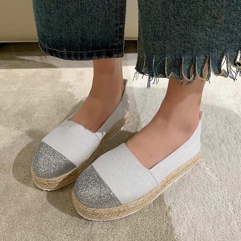 

Women Flats Shoes Low Top Spring And Autumn Canvas Shoes Casual Straw Shoes High Quality Fashion Flats Loafers Single Shoes