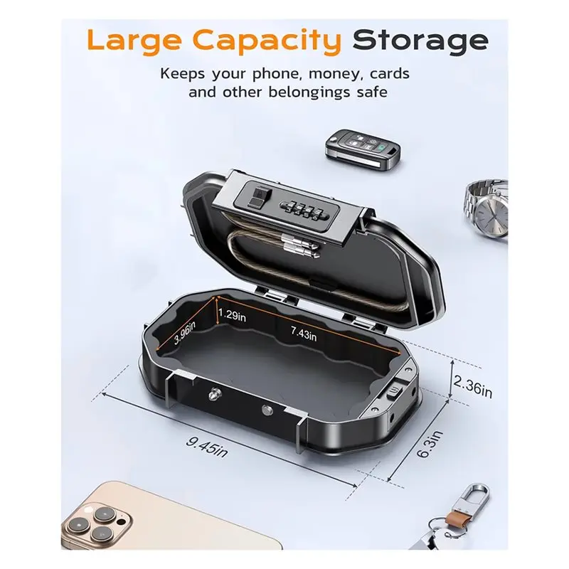 Дорожный сейф BAAE Travel Safe Lock Box с 4-значным кодовым замком, защита от кражи, персональный пляжный сейф, съемный стальной трос, защитный кейс (art.: 3920dc7474530) - 3920dc7474530