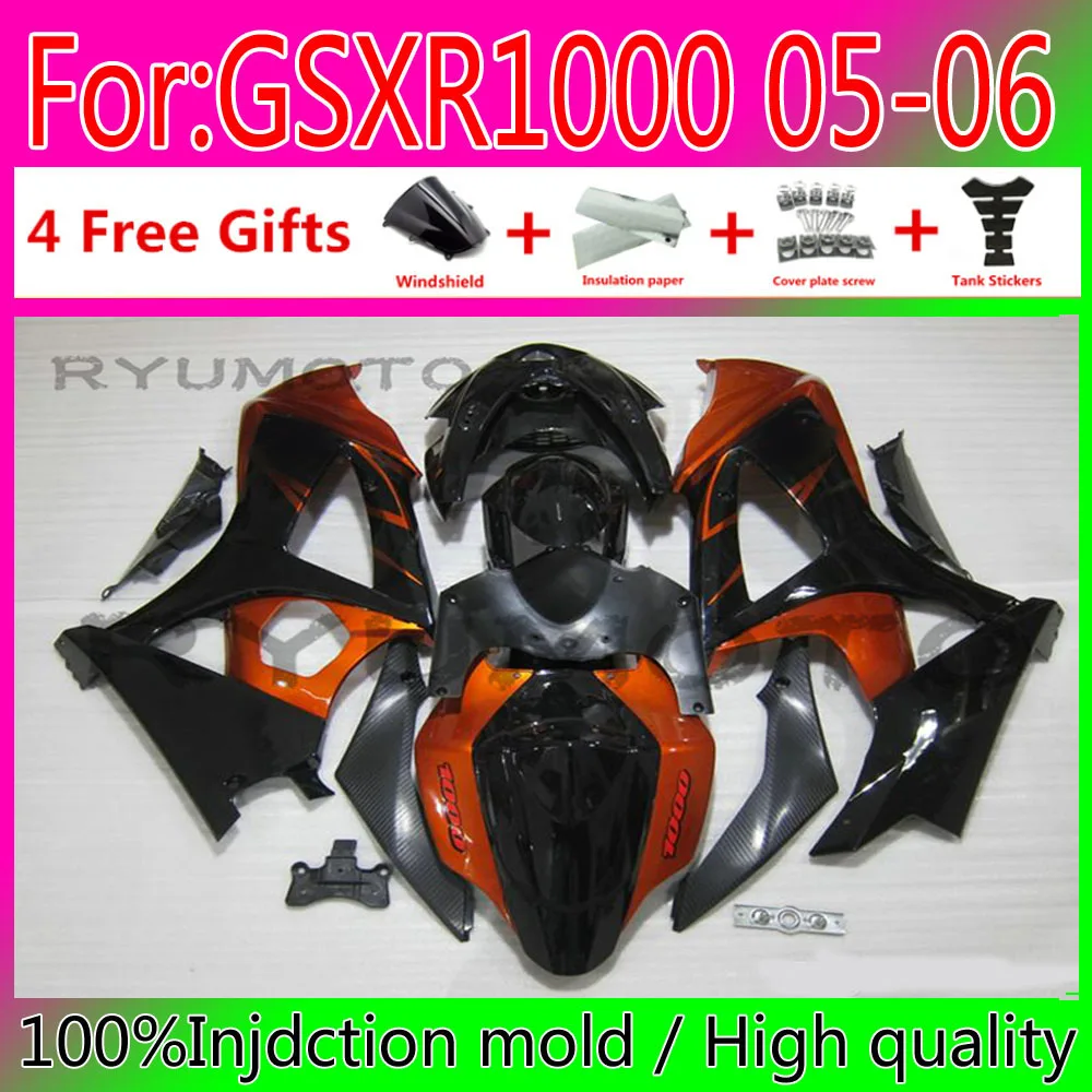 

Motorcycles Bodywork ABS Fairing Kit For Suzuki GSXR1000 2005 2006 K5 GSXR 1000 05 Plastic Fairings orange black