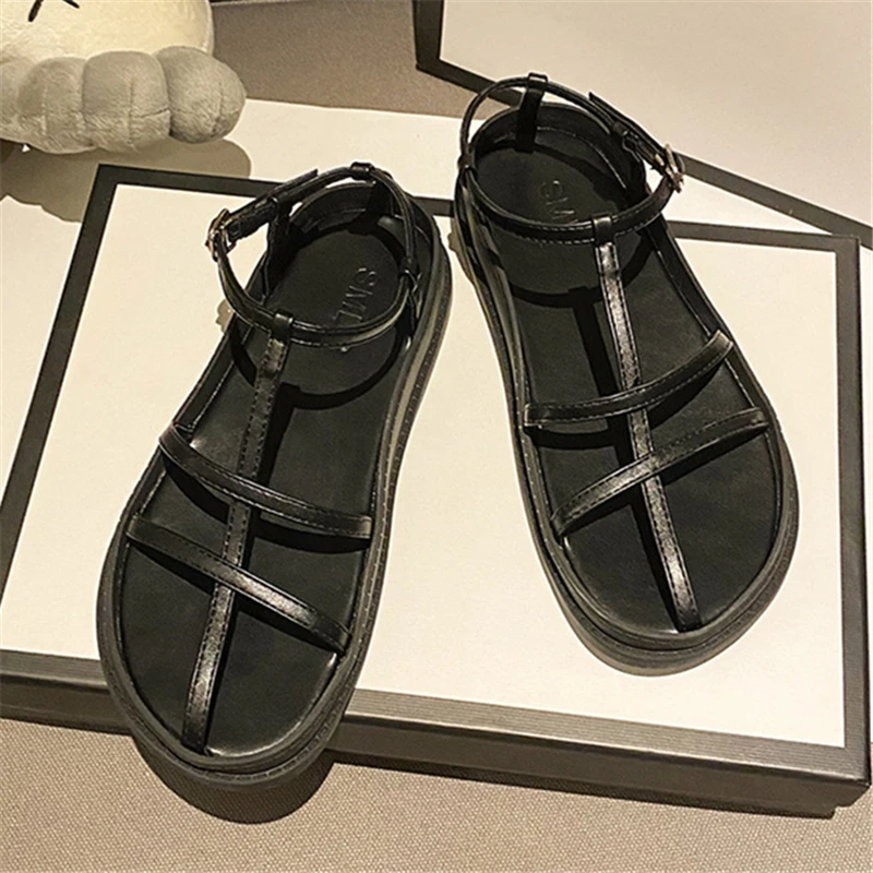 

Сандалии женские на платформе, повседневные босоножки с вырезами, на толстой подошве, сандалии-гладиаторы, пляжная обувь на плоской подошве...