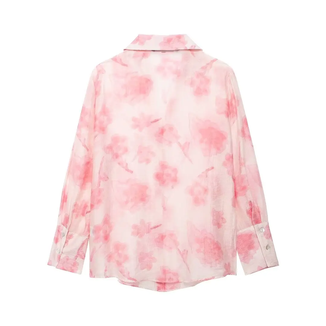 Блузка женская оверсайз с цветочным принтом и длинным рукавом