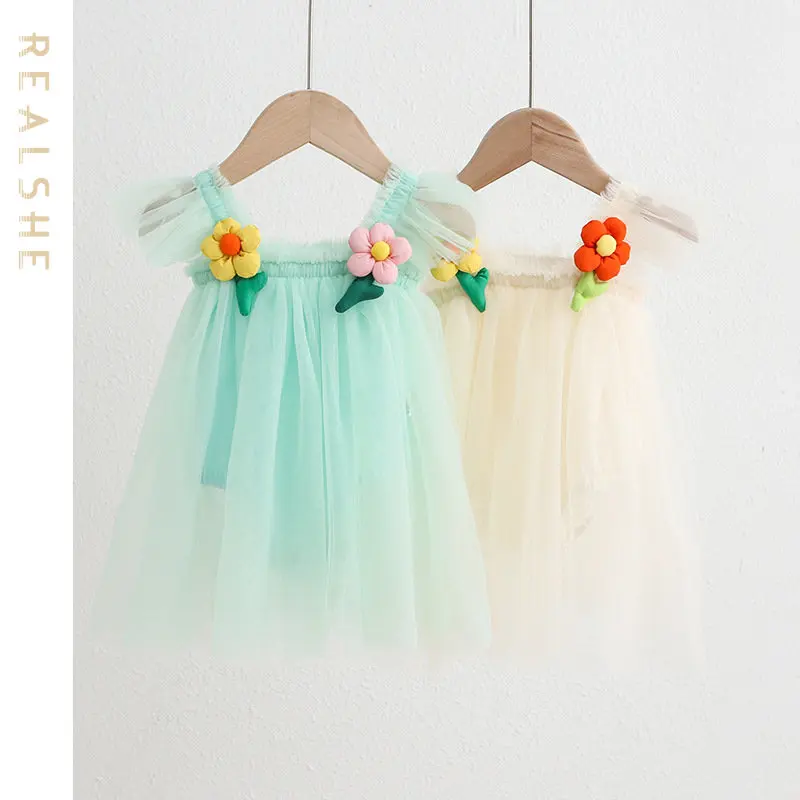 

2023 Summer Newborn Baby Rompers Infant Jumpsuits Baby Romper Floral Tulle Princess Dress for Girls Newborn Clothes