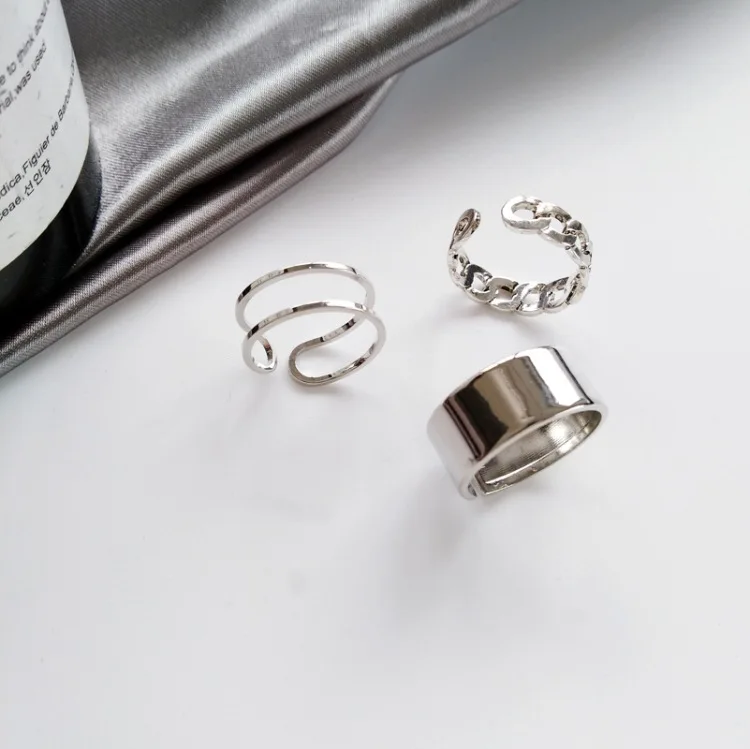 

Men's and women's same three-piece set personality hip-hop opening simple index finger knuckle ring cold wind niche retro ring