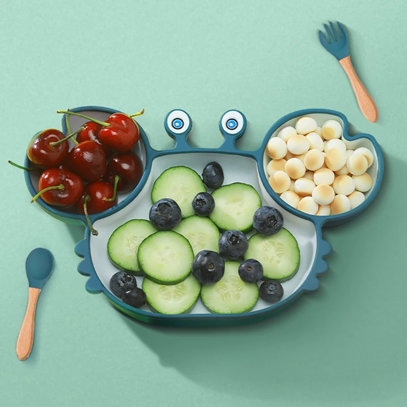

Baby Bowls Plates Spoons Silicone Suction Feeding Food Tableware BPA Free Non-Slip Baby Dishes Crab Food Feeding Bowl for Kids