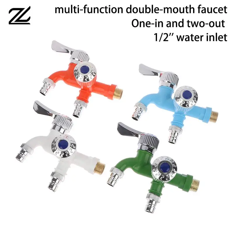 

Dual Control Double Outlet Water Tap 1/2" Universal Interface Plastic Faucet Home Bathroom Hose Irrigation Quick Connector