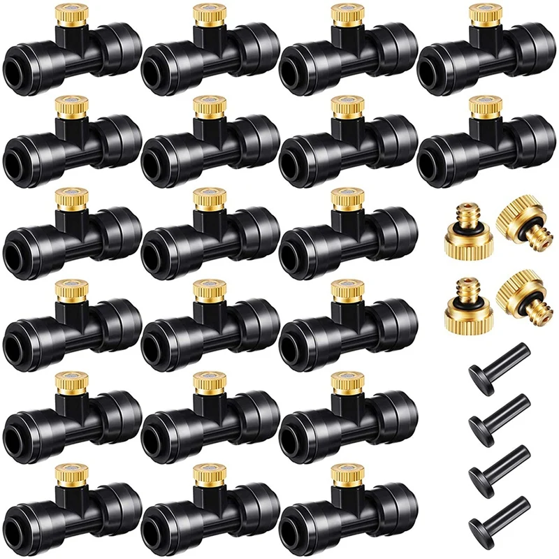 

New-Misting Nozzles Kit Include Water Misting Nozzle Tees Thread 1/4 Inch And Brass Orifice Nozzle With Black Plug
