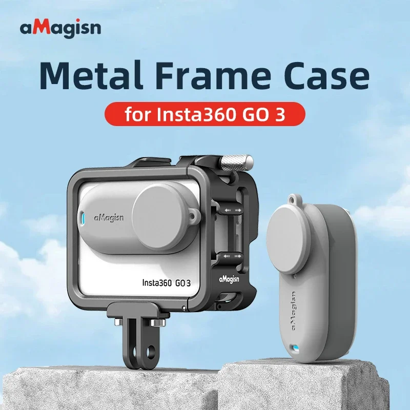 Фото Алюминиевая рамка aMagisn с крышкой объектива для Insta360 GO 3S/GO 3, металлический корпус с креплением для холодного башмака, аксессуары Insta360 №2