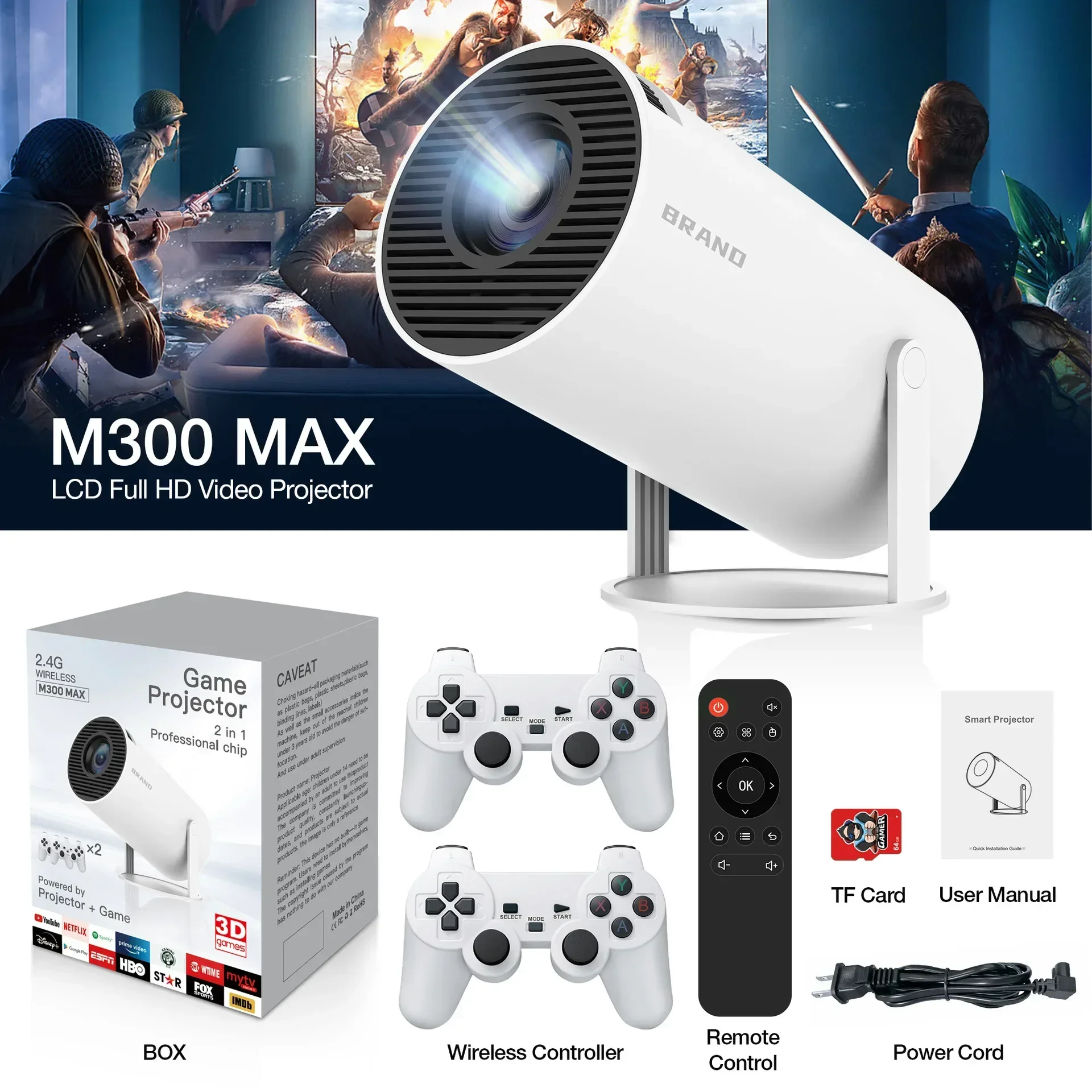 Портативный игровой проектор M300 MAX 64ГБ