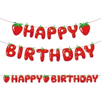 fruit themed strawberry happy birthday lettering banner sweet berry party decoration summer birthday scene arrangement supplies