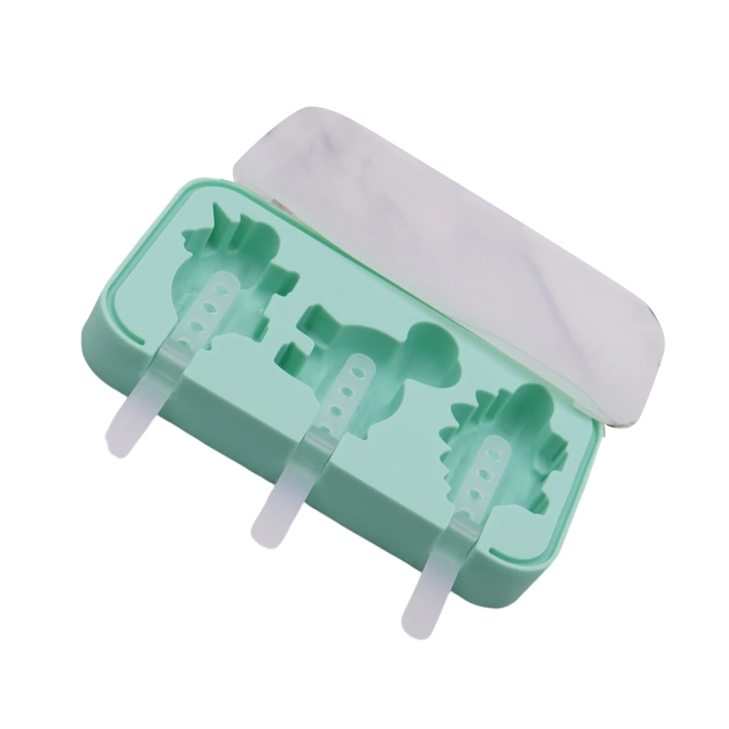 

Форма для домашнего мороженого в форме динозавра, силиконовые формы, 3 слота, антипригарная, Детская кухня, домашняя кухня