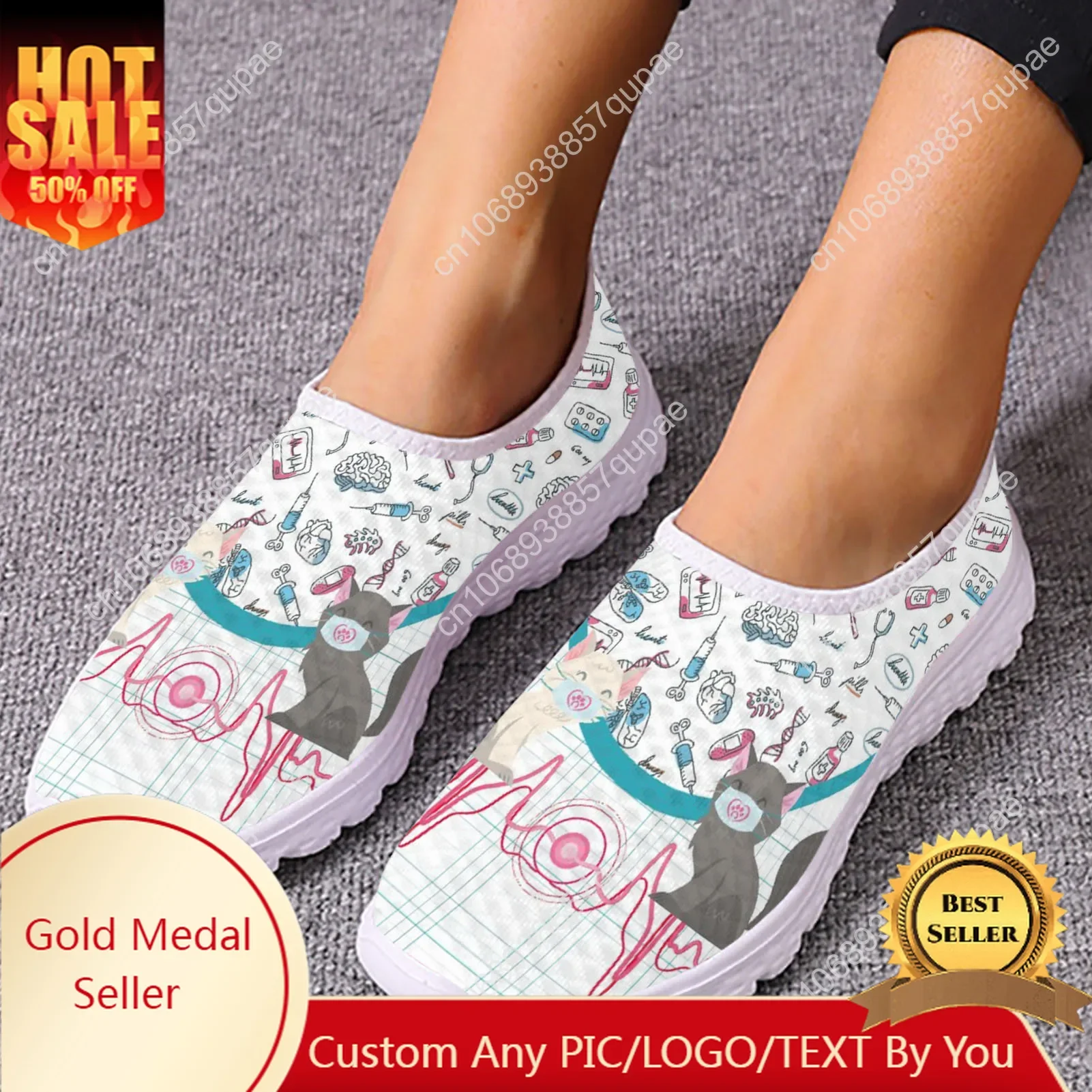 Милый кот и медицинские инструменты женские сетчатые кроссовки высокого