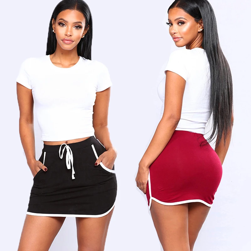 

Summer Women Joggers Fitness Skirt With Pockets New Ladies Sexy Skirt White Sides Sweatpants High Elastic Waist Short Skirts