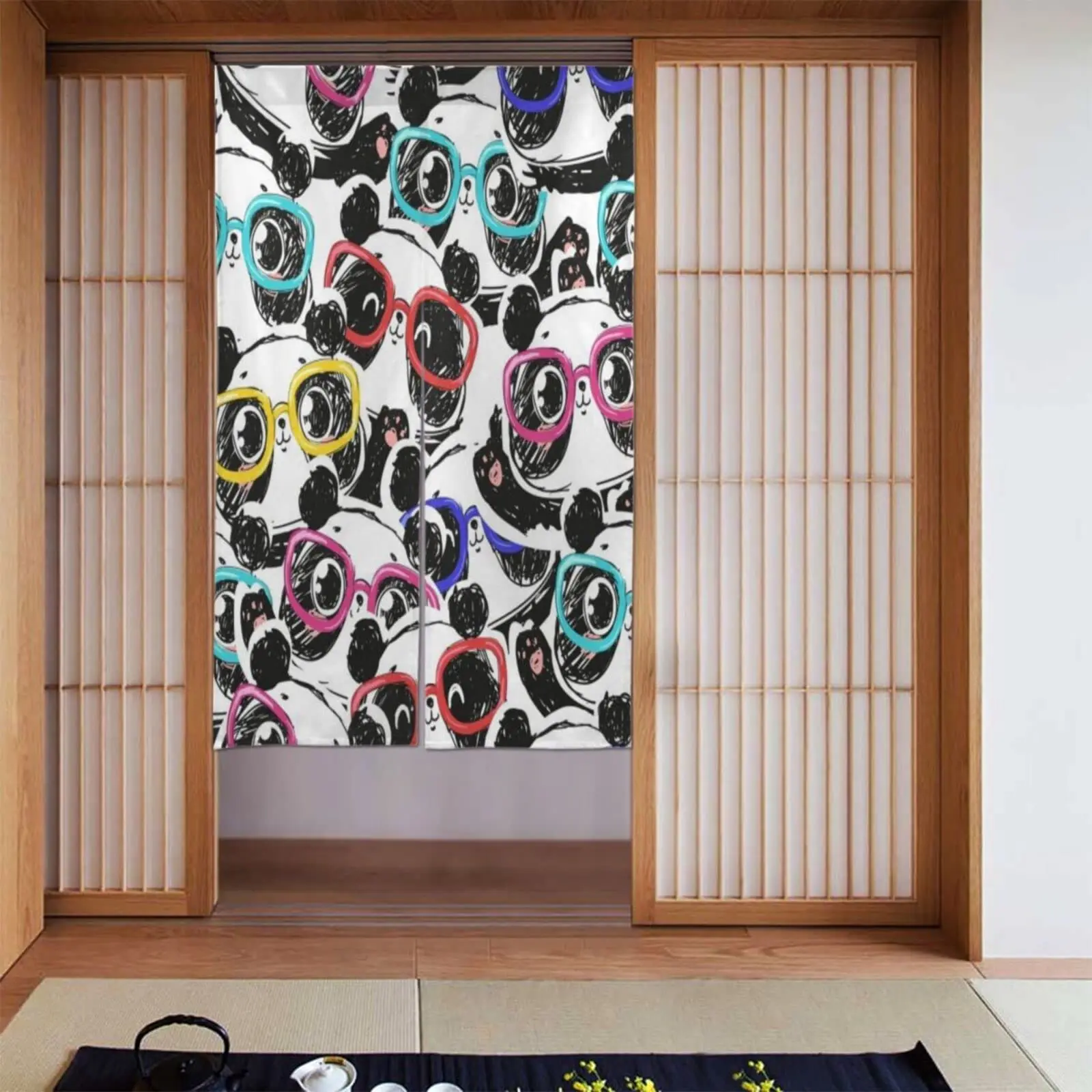 Животные панда Акварельная дверная занавеска для чулана в японском стиле