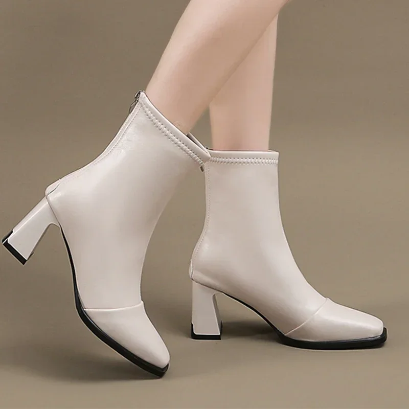 High Heels Ankle Women Boots Square Toe Chunky Shoes Chelsea 2025 Goth Winter Pumps Fashion Retro Botas Mujer