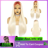 joneting 26inch 13x4 free part lace front wigs orange mix blonde long straight hair heat resistant synthetic wig for black women