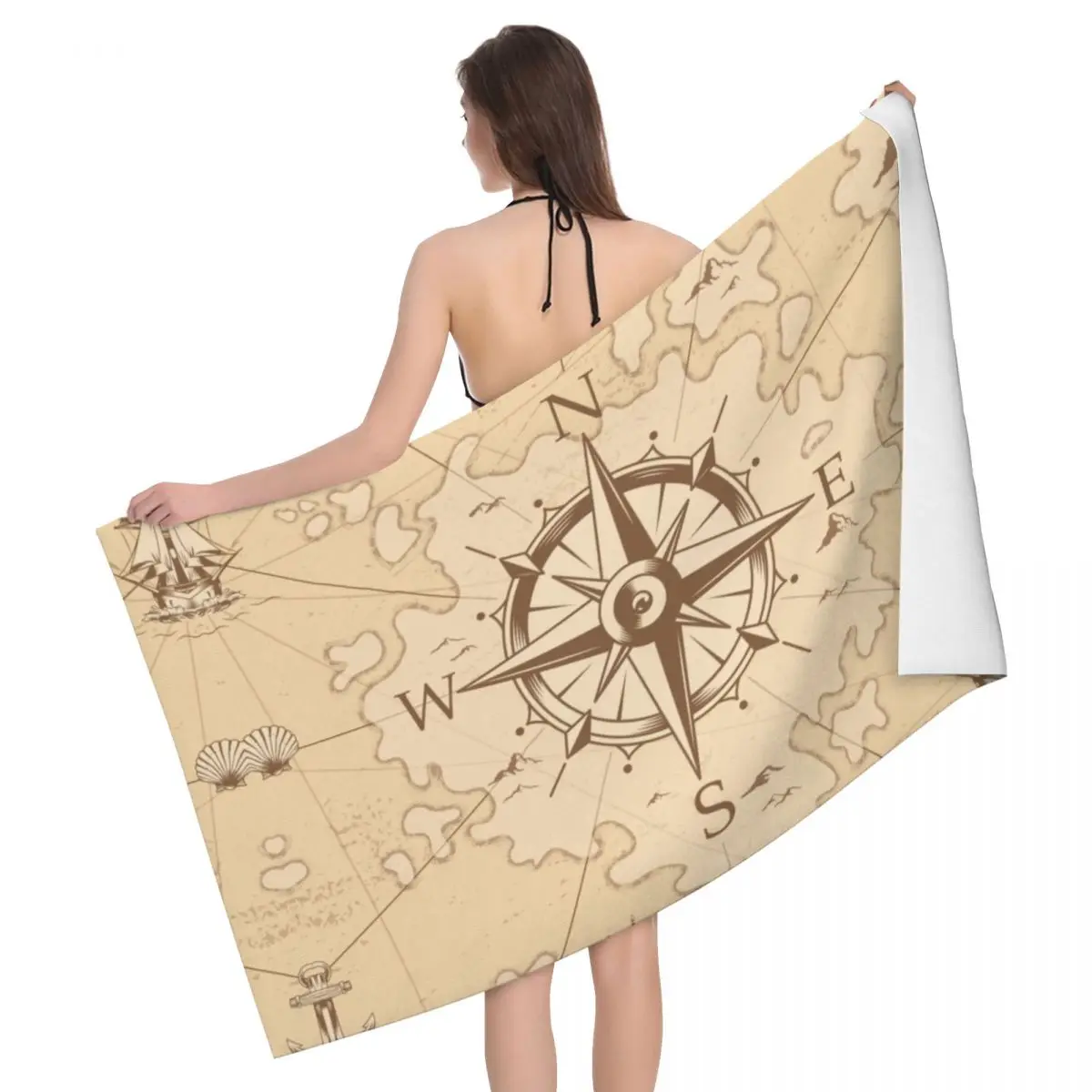 

Винтажное пляжное полотенце с изображением карты пирата, быстросохнущее морское компас, матросские мягкие льняные полотенца из микрофибры для душа и сауны