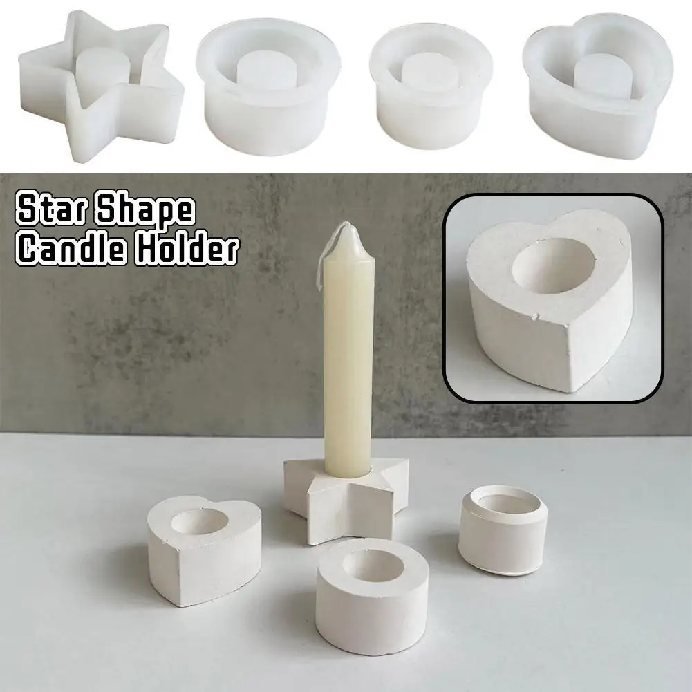 

Star Shape Candle Holder Silicone Mold Heart Round Holder Casting Resin Taper Molds Candlestick Candle Rod Holder Concrete H0H0