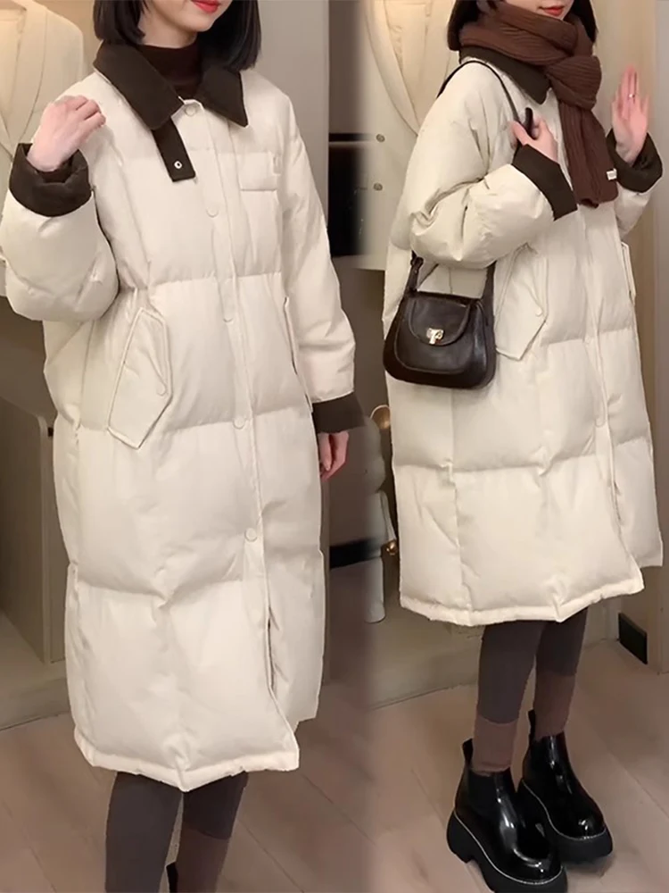 Женское пуховое пальто средней длины на хлопковой подкладке новинка зимы 2024