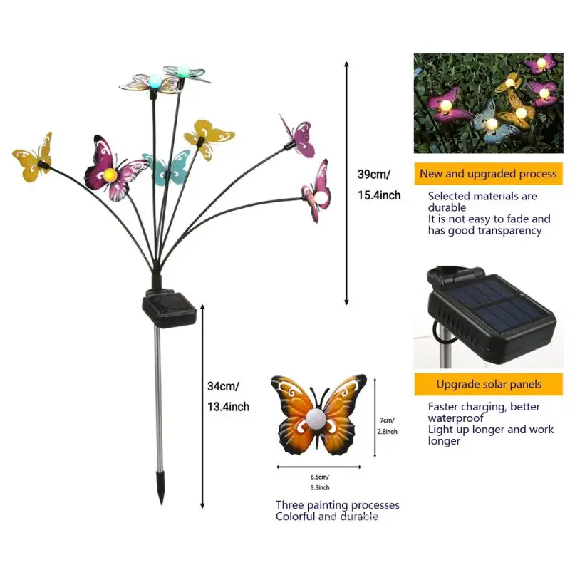 

Garden Lamp Beautiful 600 Ma Battery Colorful Ip65 Waterproof Warm Light Home Decoration Lawn Lights Butterfly Shape 6 Head