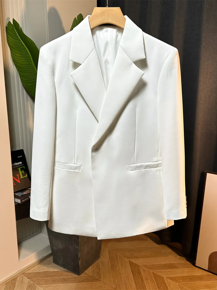 Мужской белый двухрядный повседневный костюм с скрытыми крючками типа Pu Shuai