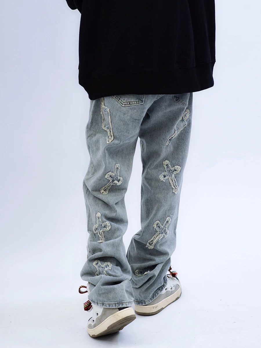 European Men's Jeans Unisex Wide Leg Denim Trousers Loose Straight Men's Jeans Beautiful Men's Jeans Boys Casual Loose Hip Hop