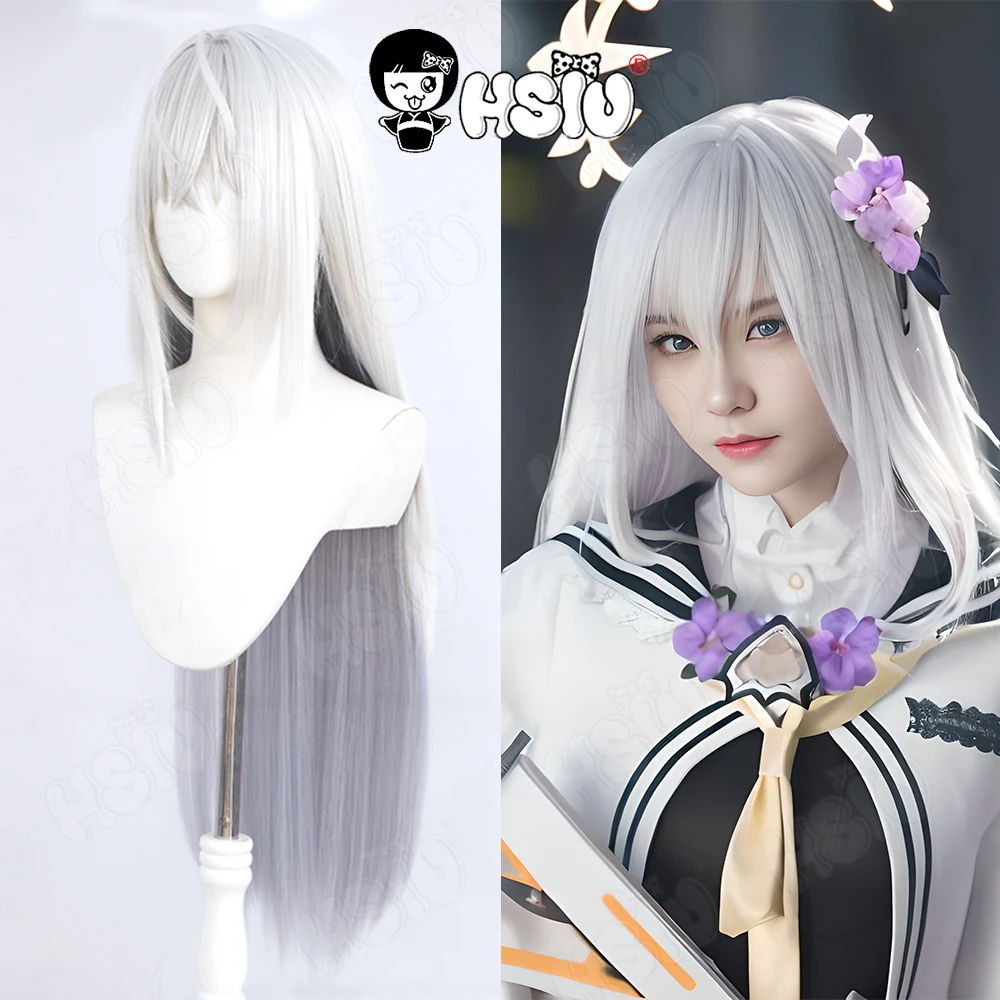 Парик для косплея Shirasu Azusa HSIU 90 см серебристо-серый синий градиент длинные волосы