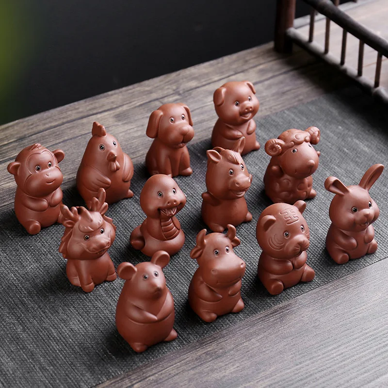 

New Purple Clay Zodiac signs tea pets creative Teaware office cute mini ceramic small ornaments figurine Model teas play gift