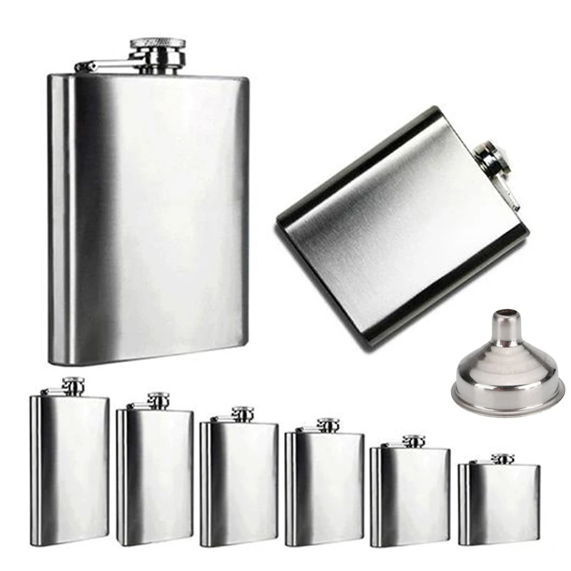 Stainless Steel Hip Flask with Funnel 1/4/5/6/7/8//10 Oz Pocket Wine Bottle Portable Outdoor White Wine Hip Flask Barware