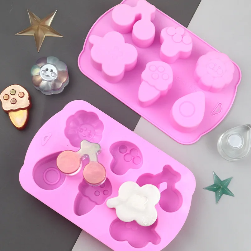

6 Holes Cherry Mushroom Raindrop Silicone Cake Mold Handmade Soap Aromatherapy Mould Kitchen Baking Dessert Accessories