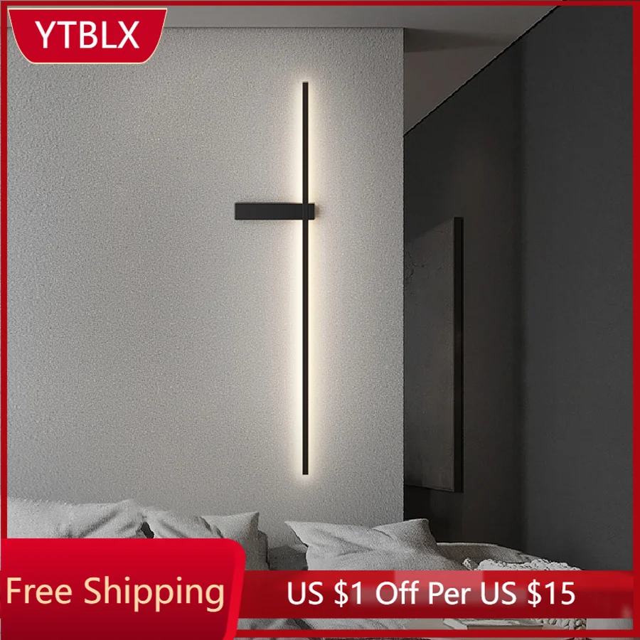 

Nordic minimalist long bedside lamp decoration Modern simple bedroom wall lamp 2022 new living room TV background wall lamp