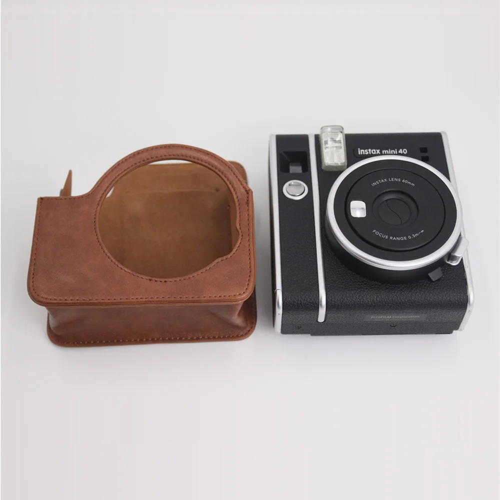 Фото Ретро сумка для камеры, чехол из искусственной кожи для Fujifilm Instax Mini 40, защитный чехол для камеры с плечевыми ремнями, черный/коричневый/розовый №5