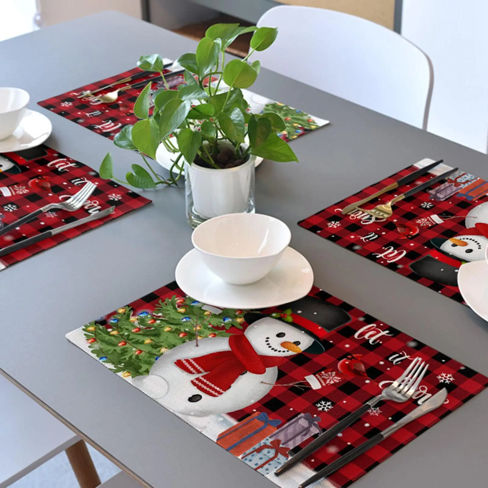 

Christmas Placemats New Red Black Plaid Placemats Reversible Heat-resistant Santa Claus Place Mat For Xmas Home Decoration H4i0