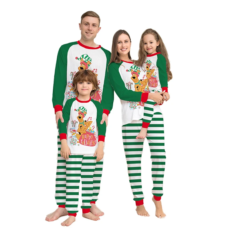 

Christmas Family Pajamas Clothing Set Dog Print Long-Sleeve Tops with Striped Pants Sleepwear Set for Family Matching Outfits