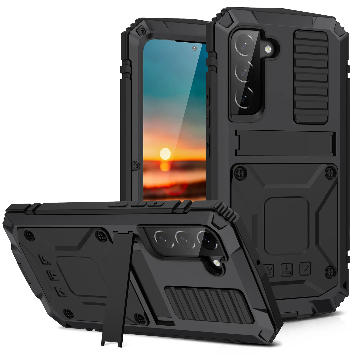 

Shockproof Full-Body Rugged Armor Protective Phone Case for Samsung Galaxy S21 S22 ulrta note 20 Kickstand Aluminum Metal Cover