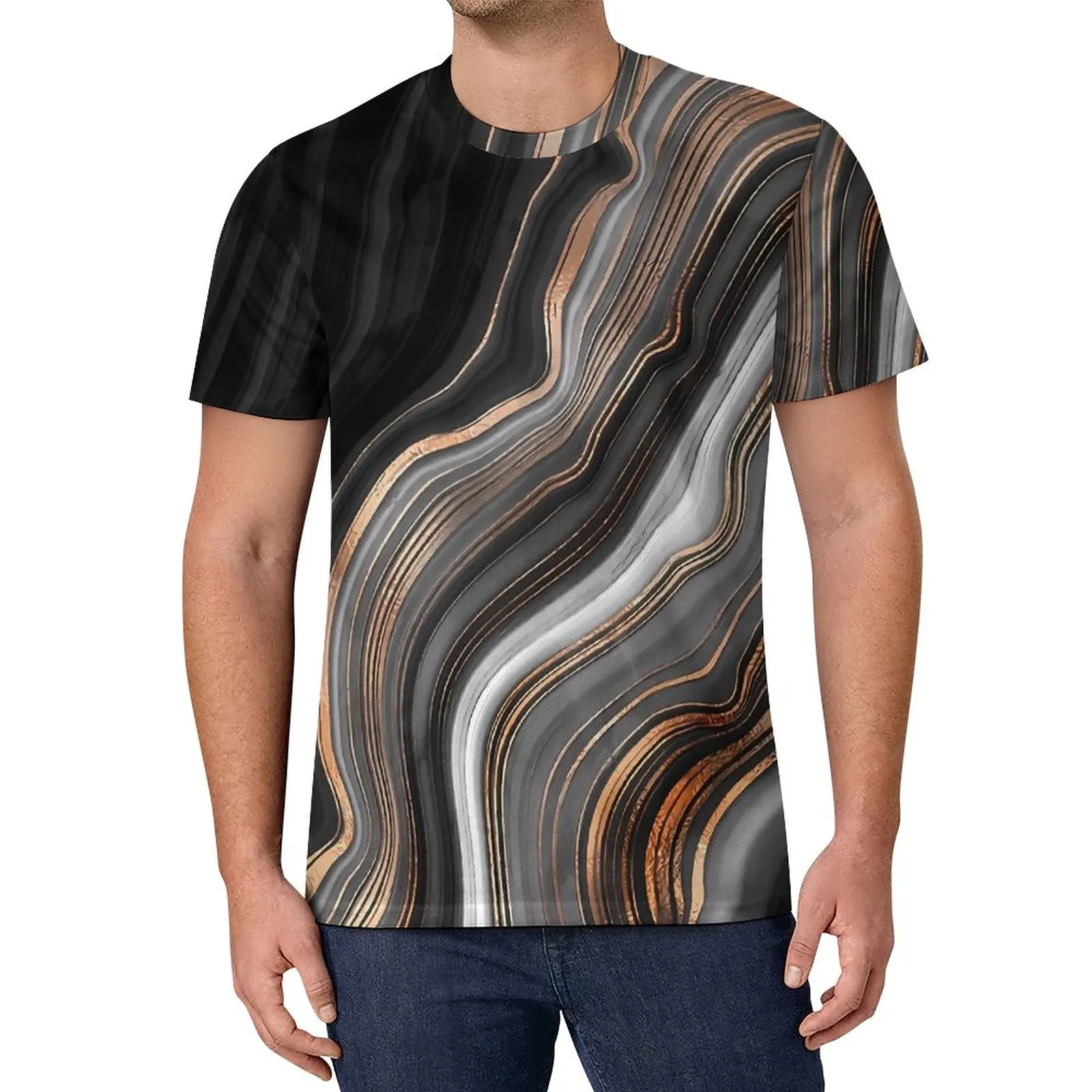 

Elegant Marble T-Shirt Black and Gray Vintage T Shirts Short Sleeve Printed Tops Hot Sale Summer Basic Oversized Tees