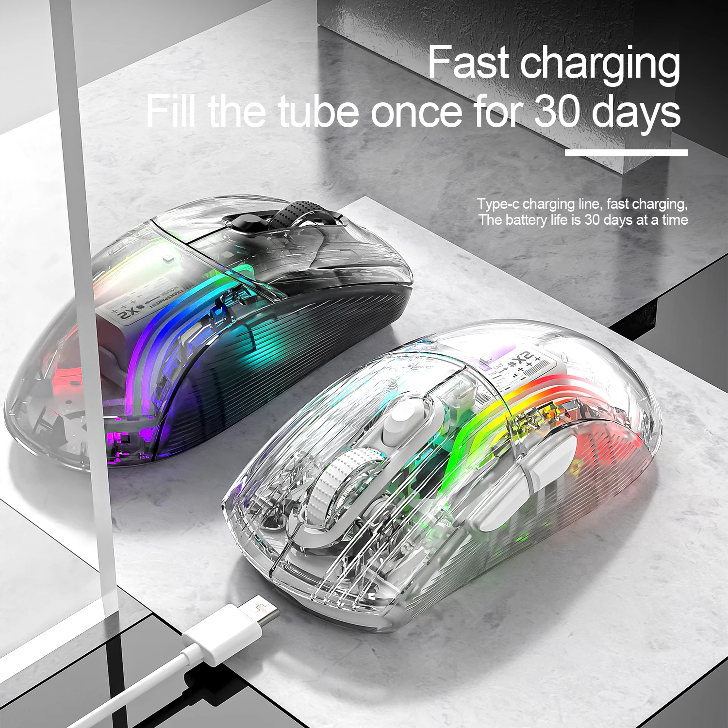

Transparent Wired Wireless Bluetooth-compatible 2.4G Three types of connection Mouse Mute RGB Colorful Game