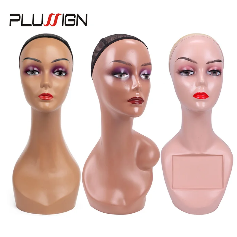 Plussign Black Brown Wig Display Stand Female Mannequin Head With Non Slip Hairnet Wig Cap Wigs Hat Jewelry Display Holder Stand