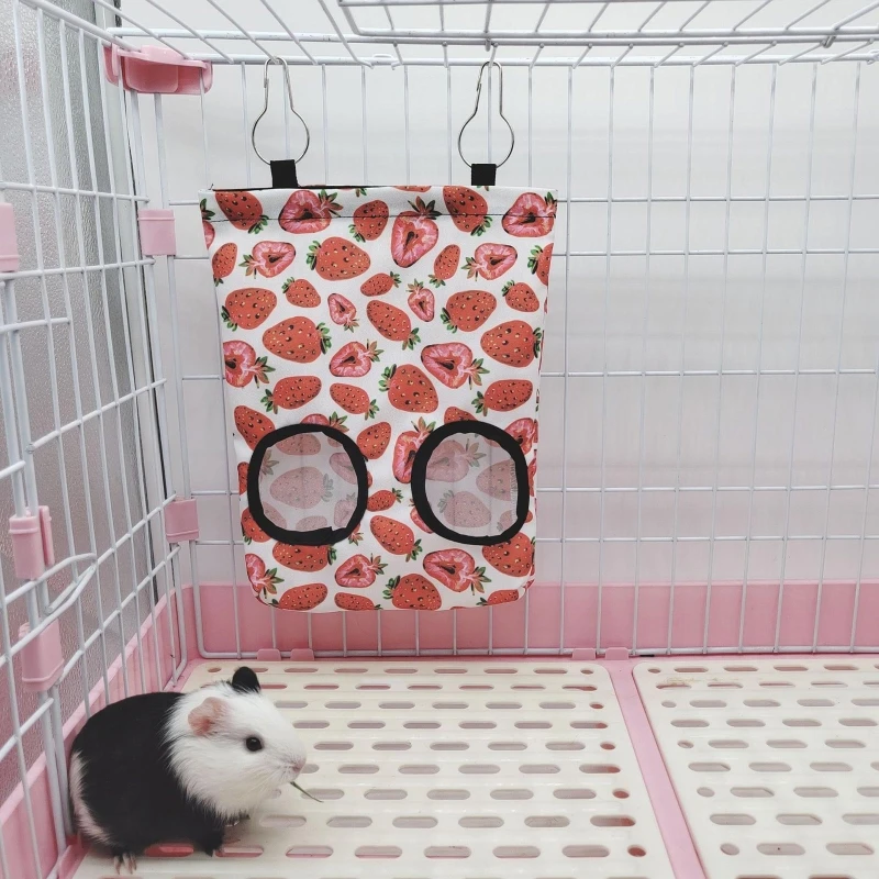 

Guinea Pigs 2 Holes 3 Holes Hay Feeding Bags Strawberry Printed Rabbit Hanging Feeder Chinchilla Food Organizer Cage Accessories